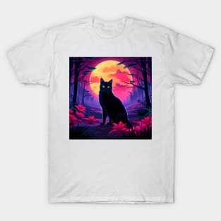 BLACK CAT IN THE NIGHT COLORFUL T-Shirt